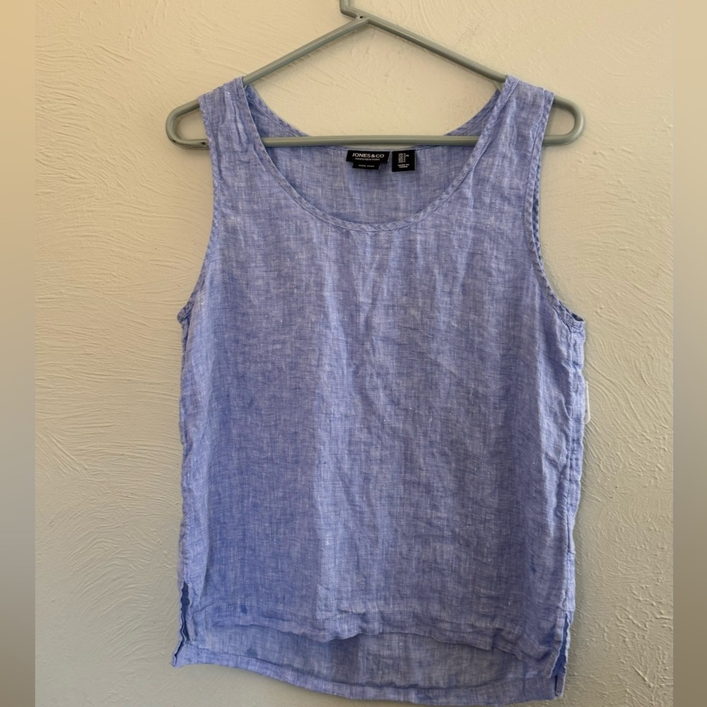 Woman’s Jones New York Linen Sleeveless Blouse Blue Size L Summer Travel